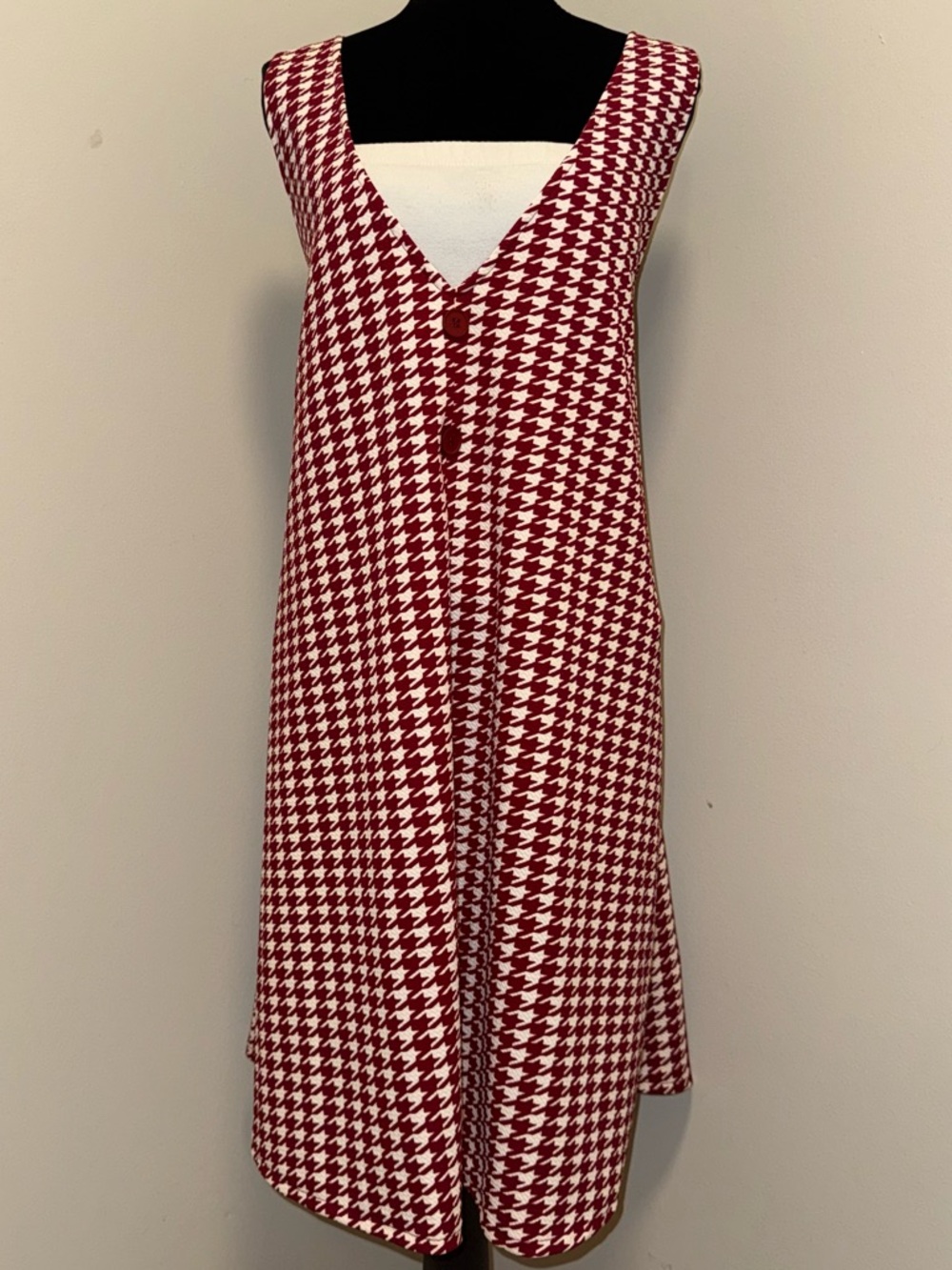 SHEIN Red & White Houndstooth V-Neck Midi Dress